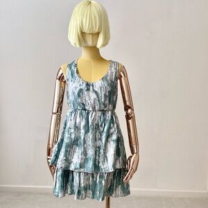 Rapsodia Eloise Green Silver Metallic Sleeveless Dress SZ M